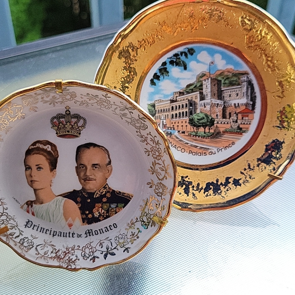 Vintage Monaco Porcelain Souvenir Plate with Gold